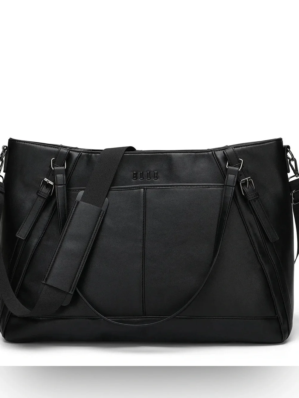 Elle Black Duffel Bag Shoulder Strap Leisure Luxe 33L Vegan Leather Weekender